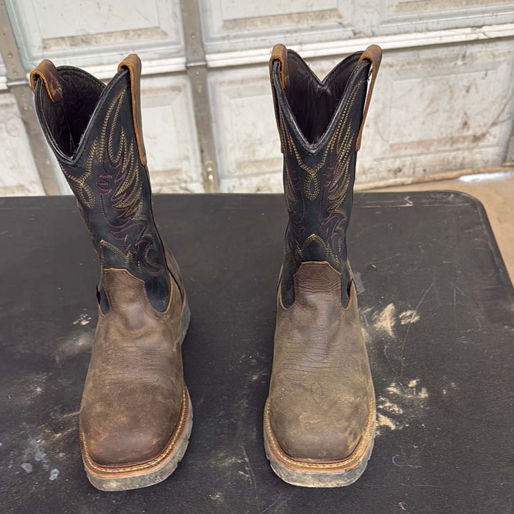 Brown Cowboy Boots with Square Toe and Sturdy Sole Made in USA steel toe